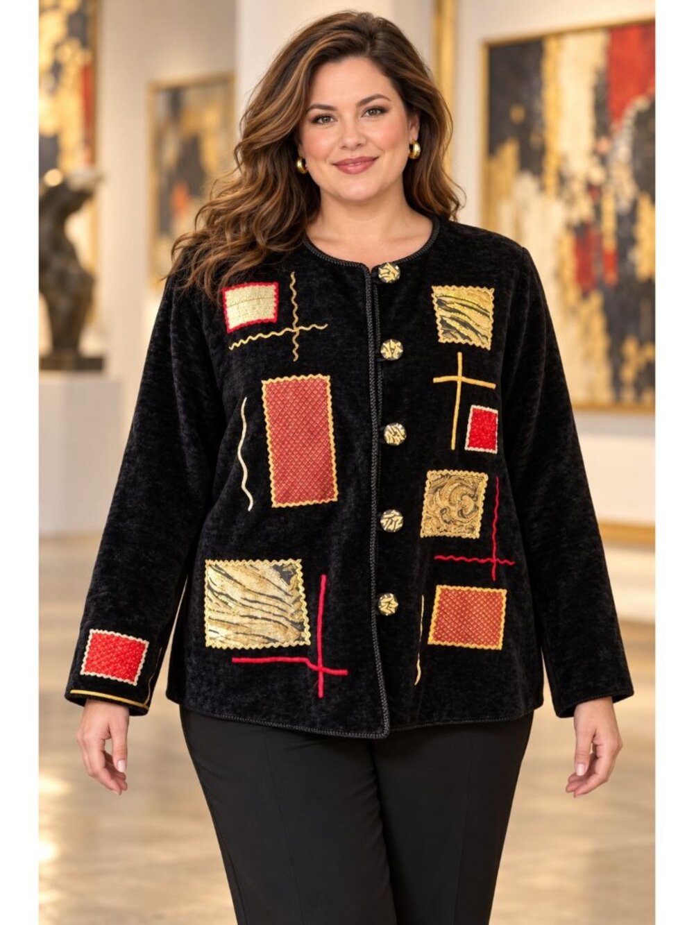 Alex Kim vintage Allure  Black Velour/Velvet Blazer Jacket Size XL Wearable Art